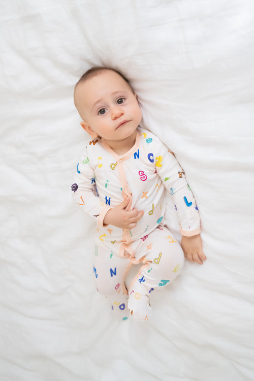 Baby's bamboo snap onesie in ABC print – OEKO-TEX® certified, TEEJAYZ