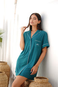Women's bamboo night dress in teal – OEKO-TEX® certified, TEEJAYZ