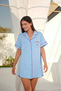 Women's bamboo night dress in light blue – OEKO-TEX® certified, TEEJAYZ